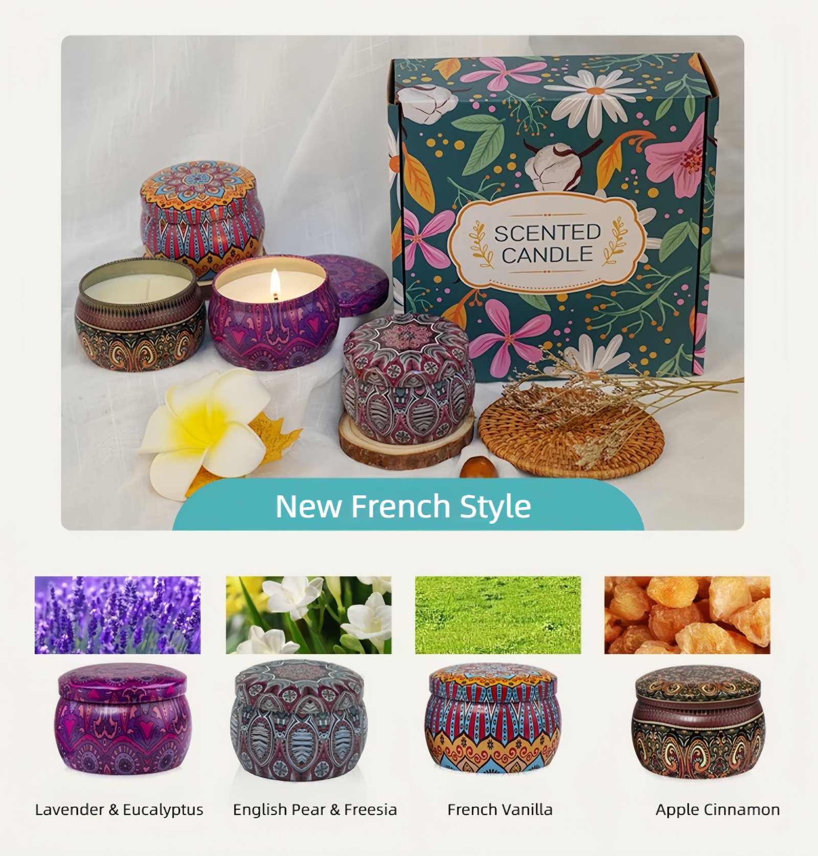 Floral Scented Candle Product multi-angle display images