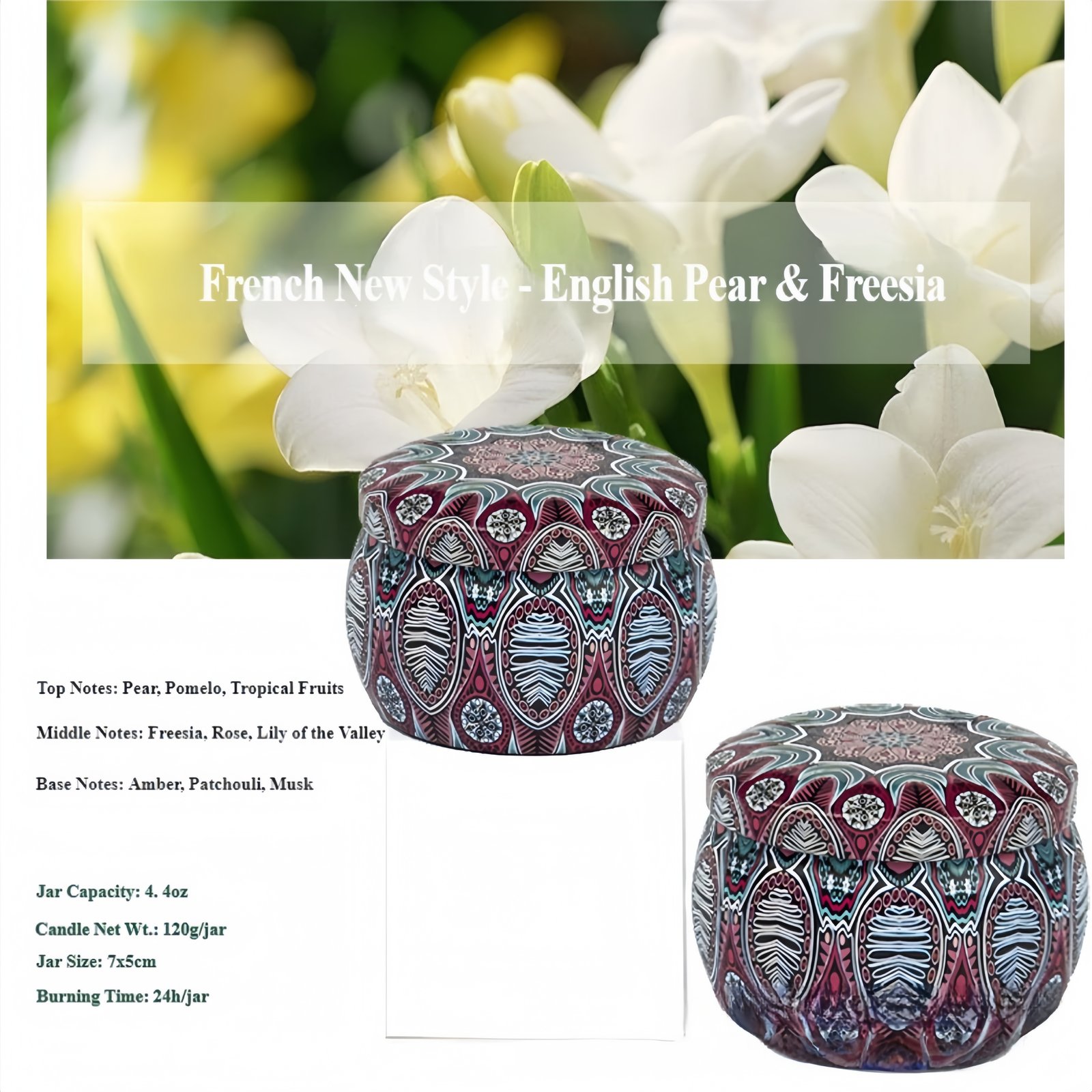 Floral Scented Candle Product multi-angle display images Optional fragrance types