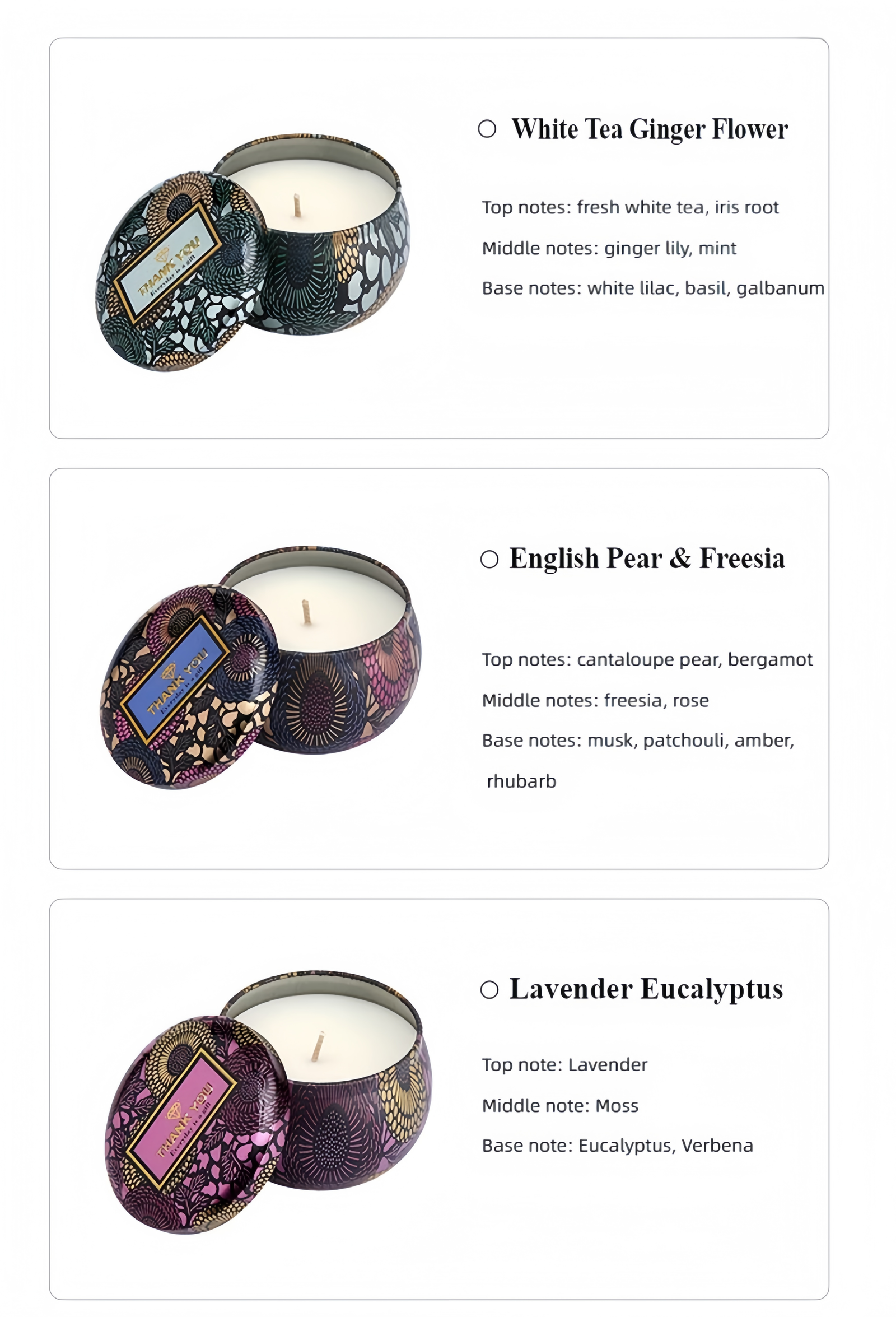 Home Ambiance Scented Candles Optional fragrance types