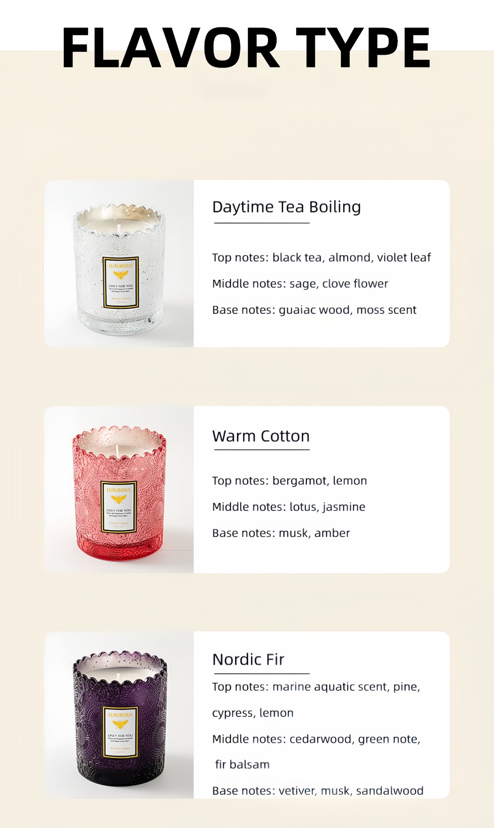 Luxury Scented Candles Optional fragrance types