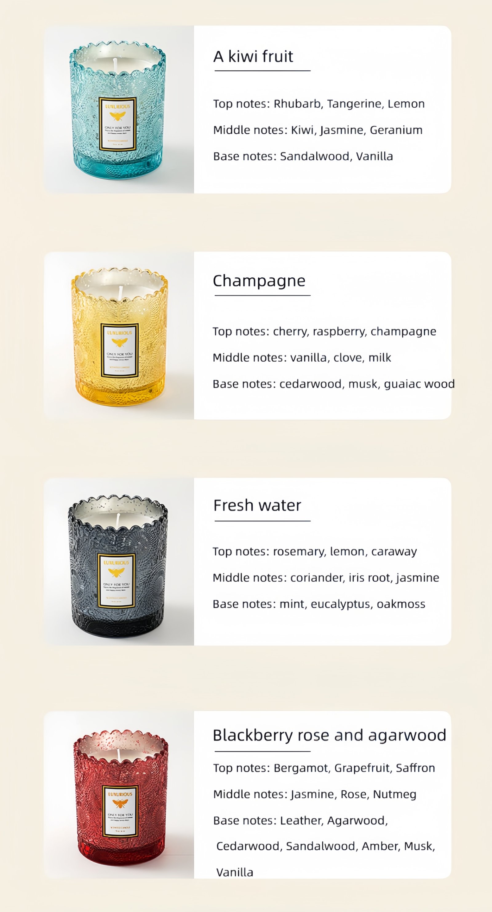 Luxury Scented Candles Optional fragrance types