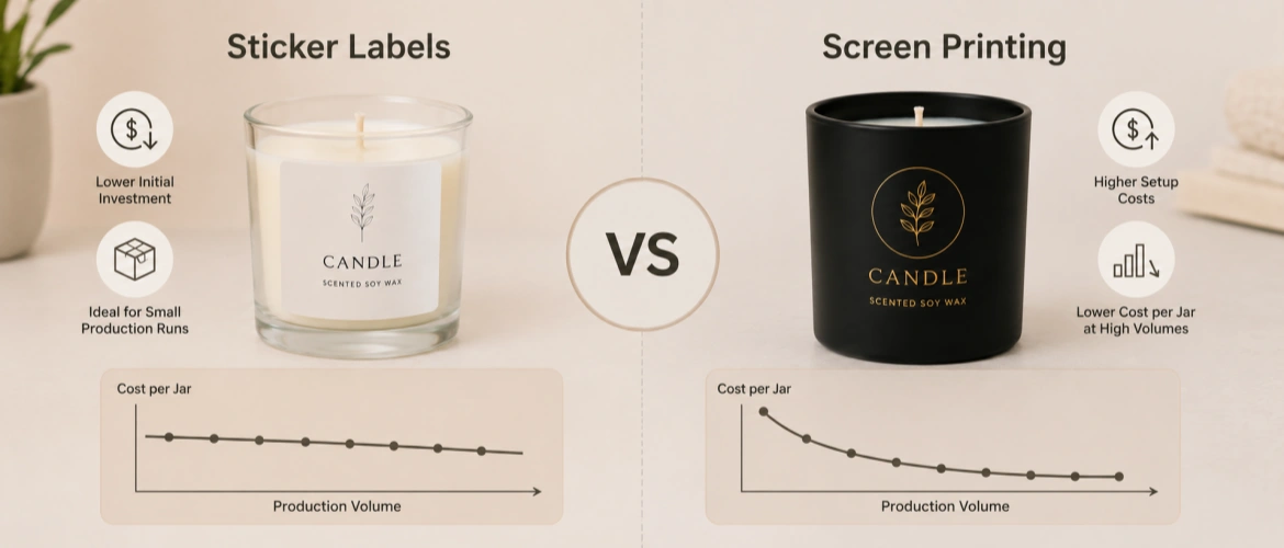 Sticker Labels vs Screen Printing on Candle Jars