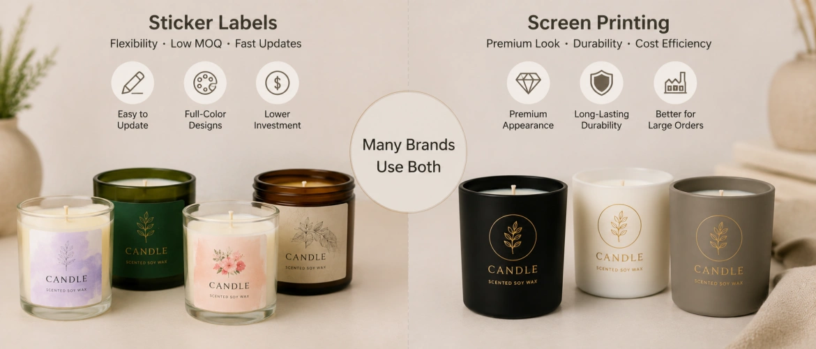 Sticker Labels vs Screen Printing on Candle Jars